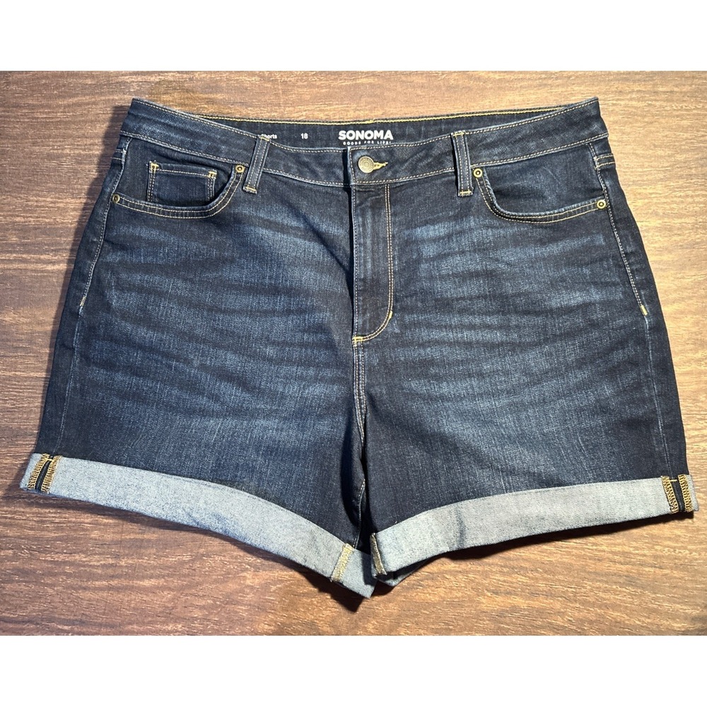 Sonoma Goods For Life Shorts Womens 18 Blue Denim Cuffed Hem Stretch Dark Wash